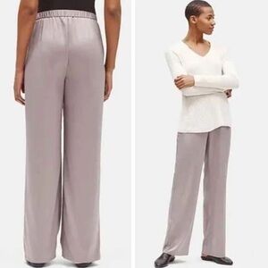 Eileen Fisher Recycled Polyester Satin Straight Pant Elasticized Waist Size PM